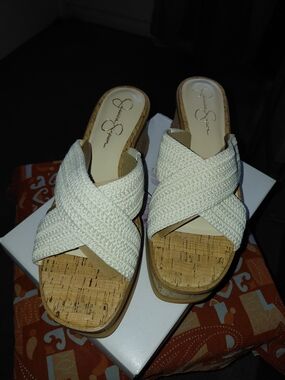 Jessica Simpson White Crisscross Wedge Sandals